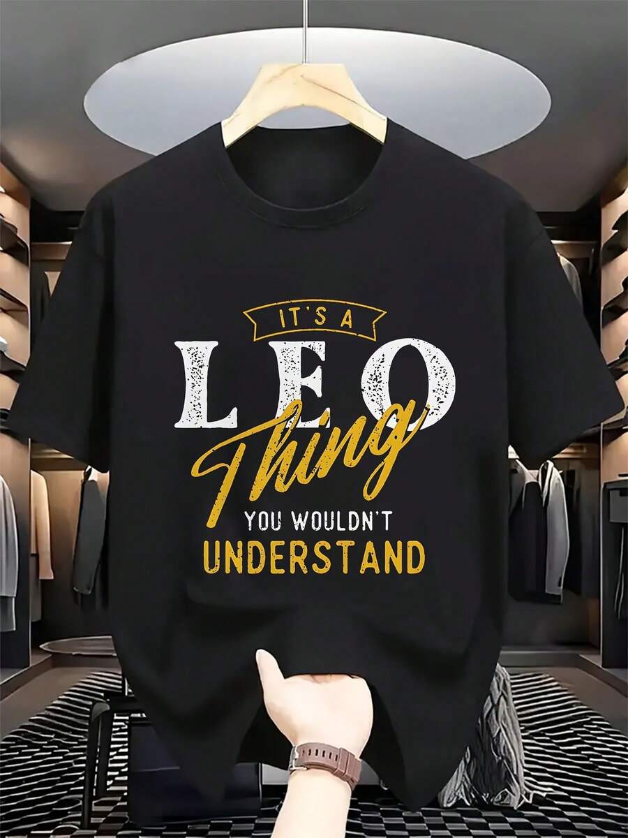 Leo Zodiac Graphic T-Shirt - Bold Leo Thing Saying Tee In Black With Golden Lettering - Moisture-Wicking Shirt For Leo Astrology Fans - Machine Washable Casual Everyday & Birthday Outfit, Party Attire, Classic Fit Tee, Comfortable Wear, Beach Attire, Retro Design, Breathable Material, Short Sleeve Top - màu đen - Xem 1