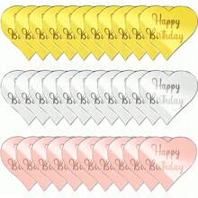 30 piezas Decoraciones para pastel de acrílico con mensaje "Feliz Cumpleaños", en forma de círculo/corazón/hexágono con efecto espejo, en colores dorado + oro rosa + plata, adecuadas para decorar pasteles en fiestas de cumpleaños - Multicolor - Ver 9