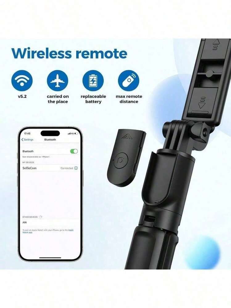 40-Inch Retractable Selfie Stick – Professional Floor Tripod For Live Streaming, With Wireless Remote, 360° Rotation, Stable Anti-Shake Design. Ideal For Travel Vlogs & Outdoor Live Streaming. Compatible With Smartphones Black For Summer Vacation, Travel, Outdoor Activities, Live Streaming Tripod Stand - màu đen - Xem 5
