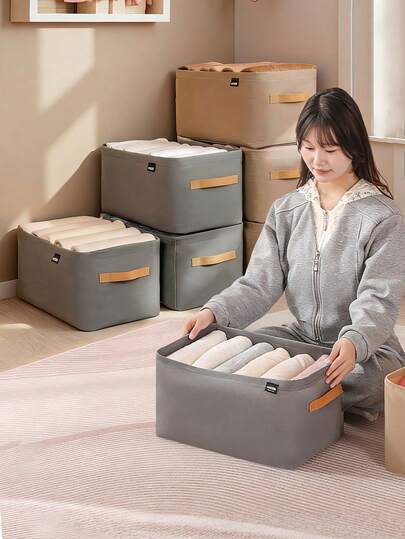 1/2pcs Clothing Storage Box, Wardrobe Storage Box, Wardrobe Storage Rack With Handle, Clothing Storage Bin, Home Organizer Box With Dividers, Foldable Closet Storage Basket For Clothes, Underwear, T-Shirts, Room Decor, Bedroom Decor, Dresses, Pants, Shoes, Jeans, Boots, Skirts
