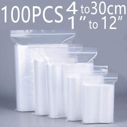 sealsuer 100个可重复密封透明塑料拉链袋，双层，厚度0.563毫米/2.216密耳，适用于旅行、运输和户外收纳，圣诞节和情人节礼物，透明塑料袋，冷冻袋，珠宝塑料包装袋，衣服/T恤/裤子透明包装袋，户外露营多用途工具包，周年纪念透明自粘袋