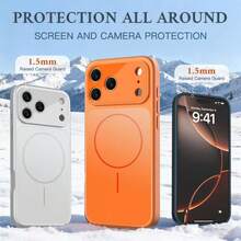 1pc Luxury Orange Glass Lens Protection Magnetic Wireless Charging Phone Case, Suitable For IPhone 17 Air 16 15 14 13 Pro Max Plus, Soft Silicone Back Cover - Orange - View 9