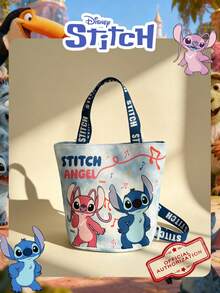 Disney 迪士尼官方授权史迪奇与安琪儿图案彩色手提包，可爱卡通水桶包，轻便单肩包，可调节肩带斜挎包，适合儿童/女孩/学生，日常/外出/可装手机/钱包和小物件。 - 彩色 - 查看 12