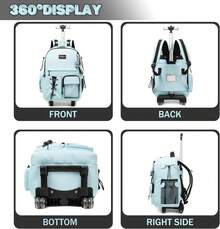 Kids Rolling Backpack With Wheels Unisex Suitcase Carry On Luggage For Elementary Middle High School Students - 天藍色2 - 查看 5