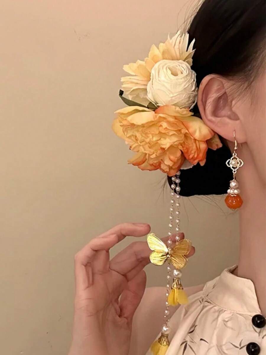 Kẹp tóc nữ thanh lịch đính ngọc trai giả hình bướm tua rua màu vàng tươi, thích hợp sử dụng hàng ngày, ở nhà, trường học, bãi biển, công sở, tiệc tùng, ngày lễ, sinh nhật, tựu trường, phong cách đại học, năm mới, Ngày Valentine, Ngày của Mẹ, đám cưới, lễ hội âm nhạc, mùa xuân/hè/thu/đông, kẹp tóc, phụ kiện tóc cho nữ, phụ kiện đội đầu, ghim cài tóc, Ngày của Mẹ - Nhiều màu - Xem 1