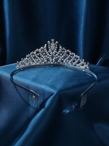 Princess Crystal Crown Headband & Comb Set, Women/Girls Crown Headpiece For Role Play, Birthday Party, Wedding Bride, Valentine's Day Gift, Loving Embrace Scenes - Silver - View 3