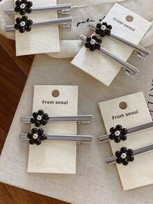 2个装女士时尚简约金属花朵发夹，发饰，适合日常佩戴，居家、学校、海滩、工作、派对、节日、生日、返校、新年、情人节、母亲节、婚礼、音乐节等场合，春夏秋冬皆宜。 - 彩色 - 查看 1