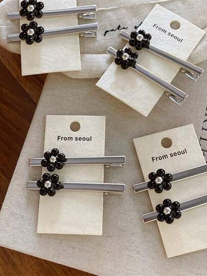 2个装女士时尚简约金属花朵发夹，发饰，适合日常佩戴，居家、学校、海滩、工作、派对、节日、生日、返校、新年、情人节、母亲节、婚礼、音乐节等场合，春夏秋冬皆宜。