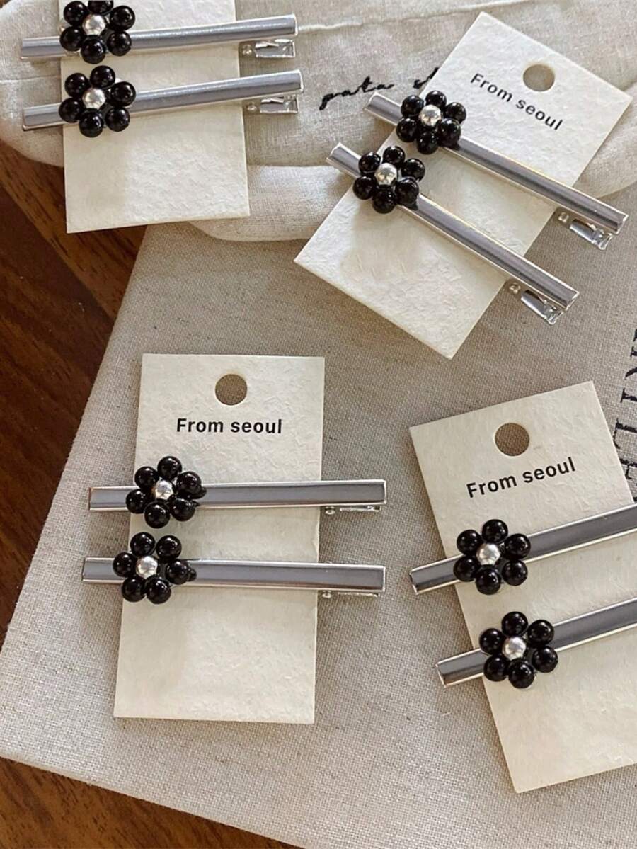 2个装女士时尚简约金属花朵发夹，发饰，适合日常佩戴，居家、学校、海滩、工作、派对、节日、生日、返校、新年、情人节、母亲节、婚礼、音乐节等场合，春夏秋冬皆宜。 - 彩色 - 查看 1