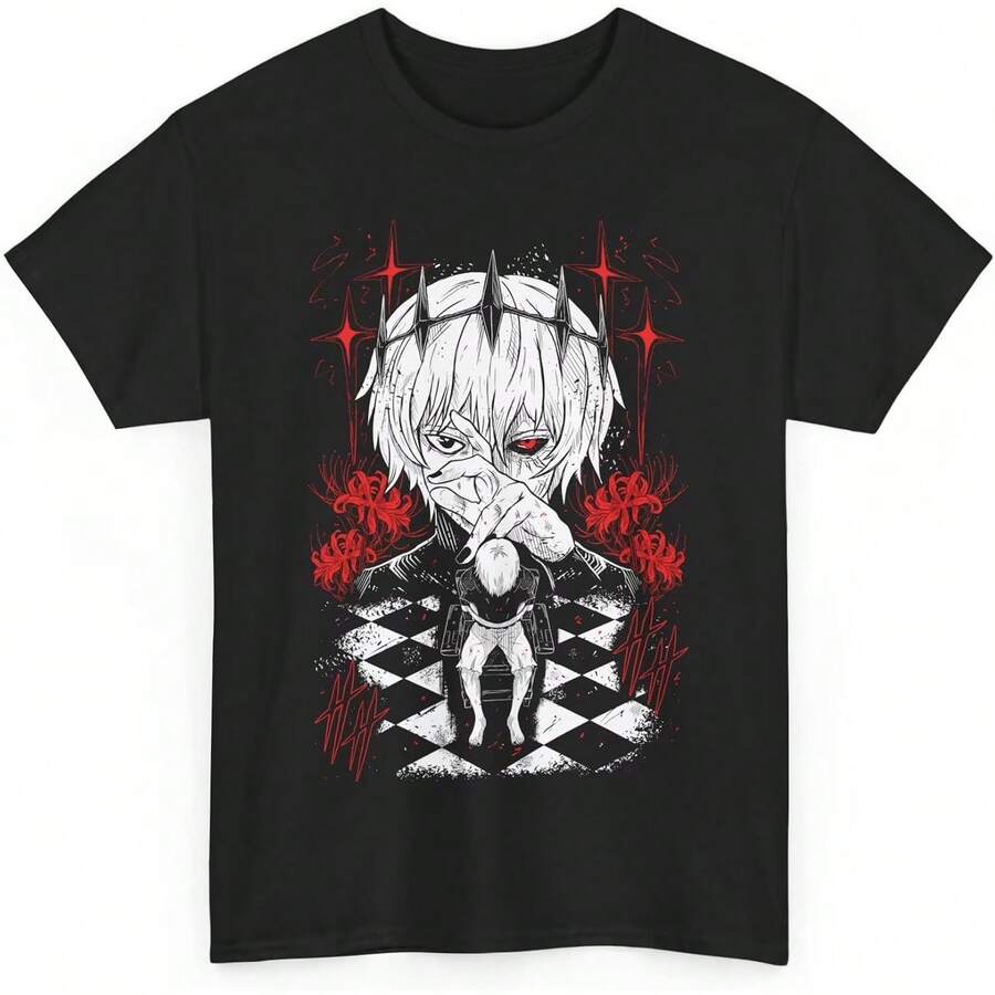 Tokyo Anime Ghoul T Shirt, Ken Kaneki Shirt Bold Masked Character Striking Monochrome Dark Fantasy Aesthetic Unisex T-Shirt - Black - View 1