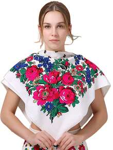 1pc Floral Print Headscarf/Shawl, Russian Style Square Scarf, Cotton Dust-Proof & Sun-Proof Shawl - Multicolor - View 2