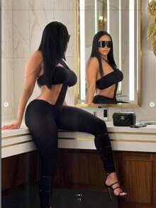 Women's Sexy Cutout Waist Jumpsuit Nightclub Hot Girl High Neck Slim Fit Bodycon Long Pants Romper - 黑色 - 查看 3