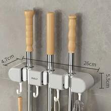 Broom Mop Holder With Hooks Wall Mounted Broom Storage Rack No Drilling Self-Adhesive Kitchens Organizer Multifunction Holder - Multicolor - View 5