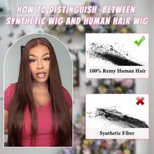 棕色无胶假发，真人发，预先拔毛，预先剪裁，6x5巧克力棕色蕾丝前假发，200%密度，佩戴方便，棕色真人发假发，26英寸，女士款 - S4 - 查看 10