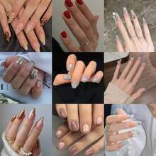 10pcs Retro Vintage Cherry Nail Stickers, Handmade 3D Cherry, Bowknot Almond Shaped Nail Art, Cute Vintage Gold Nail Decals, Handpainted Bow & Heart Nail Stickers, Suitable For New Year, Holidays, Stylish Bling Gold Studs, Reusable Press-On Nails, Y2K Nails(Random Delivery). - 隨機 - 查看 3