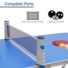 Klappbarer Tischtennistisch, tragbares Tischtennis-Set inklusive Schläger, 60 x 30 Zoll große Spielfläche mit 3 verstärkten Stangen und 6 Beinen für Stabilität - Blau - Übersicht 8