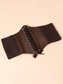 1 chiếc áo khoác nữ bằng chất liệu PU nhiều màu sắc, có khóa dán và dây thắt eo, phù hợp cho mặc hàng ngày và các dịp lễ. - màu nâu - Xem 1