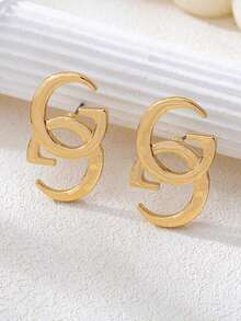 1 Đôi bông tai chữ cái bằng kim loại hình học thời trang, tối giản và thanh lịch, phù hợp cho phụ nữ đeo hàng ngày. - Vàng - Xem 2