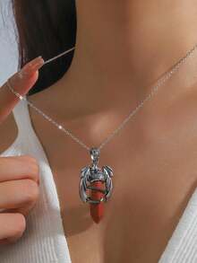 1pc Minimalist Women's Necklace With Artificial Crystal Hexagon & Spiraling Dragon Design, Suitable For Daily Wear And As A Gift For Friends And Valentine's Day - Multicolor - View 3