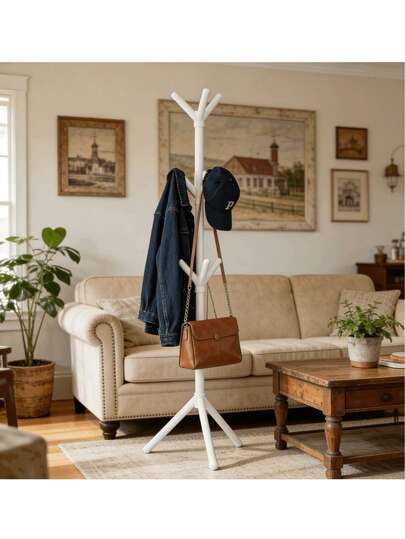 1 Independent Metal Coat Rack With 5 Hooks-Stable Single-Pole Storage Organizer, Suitable For Bedroom, Entrance And Closet-Space-Saving Clothes Hook, Solid Iron Structure, Clothes Hook Rack, Space-Saving Storage Solution.