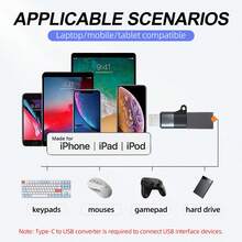 Lightning 转 Type-C OTG 适配器（公头）/ Type-C 适配器（母头），适用于 iOS，支持快速充电，带耳机插孔，兼容 ，可连接无线领夹麦克风、声卡、直播设备、鼠标、键盘，支持 PD 快充 - 黑色 - 查看 9