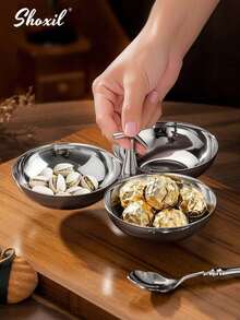 shoxil 1Pc Stainless Steel Snack Dish, Snack Tray, Nut Tray, Fruit Tray, Dessert Bowl, Three Headed Snack Bowl, For Home, Party, Picnic - Bowl - View 1