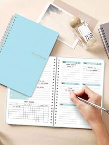 week plan 1本每日计划待办事项笔记本，包含小时日程安排、无日期目标计划表，适用于工作，A5螺旋装订，52张/104页，100克纸张，办公用品，适合女性办公桌、教师节、母亲节等场合。 - 薄荷藍 - 查看 7
