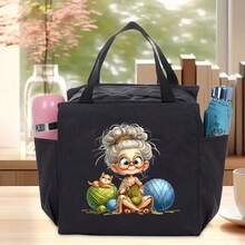 Bolsa de almacenamiento tejida de gran capacidad - Con diseño de cremallera, adecuada para tejer, telas - Regalo perfecto para entusiastas del tejido Bolsa de almuerzo con cierre de cremallera - Multicolor - Ver 10