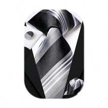 Corbatas de seda para hombre corbata tejida jacquard con bolsillo gemelos cubos para bodas y negocios-B006 - Negro y Plateado - Ver 7