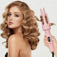 XBJ 32mm Pink Hair Iron, Stick Type, For Egg Rolls (For Hair Styling), Electric Automatic Hair Curler For Big Wave Curls (With One-Touch Start), Volume-Up Hair Crimper (Large Wave Type): Achieves High Volume, Wide Plate Design, Fast Heating Function, Designed For Wave Styling (Gentle On Damaged Hair), Suitable For Home And Travel (Compact Design For Easy Storage), 3 Heater Bars, Foldable Portable Big Wave Curling Iron (Perfect For Travel)
