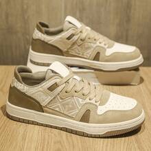 Nuevas zapatillas casuales de cuero de microfibra retro británico para hombres y mujeres, zapatos blancos versátiles, zapatillas planas transpirables con cordones para estudiantes - gris verdoso - Ver 6