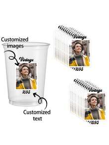 3/9/18张复古个性化生日派对姓名贴纸,可定制80、90年代生日装饰,含人像杯贴,适用于21岁、30岁、40岁和50岁生日派对装饰,复古生日派对用品 - 多色 - 查看 3