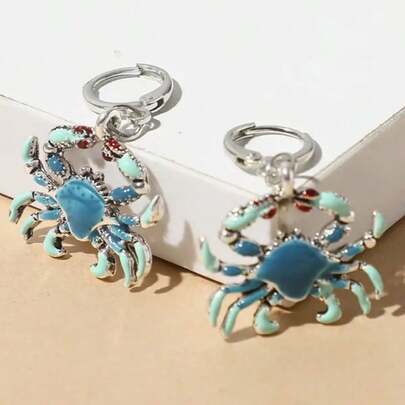 2026 New Arrival - Hawaiian Style Drip Oil Crab Earrings For Women, European And American Fashion Creative Hoop Earrings, Jewelry, Earrings, Gift For Friends, Collection Gift, Holiday Gift, Birthday Gift, Presents