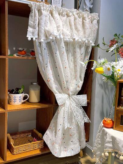 1 pieza Cortina con bolsillo para barra de cortina de color arcoíris de lino con borlas, estilo minimalista de granja, cortina cuadrada de múltiples tamaños, hecha de poliéster, cortina corta adecuada para dormitorio, sala de estar, ventanas de cocina, puertas, armarios, para todo el año (no incluye sujetacortinas)