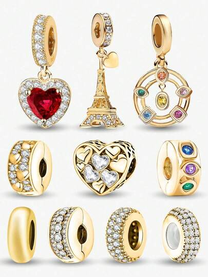 1pc Fashionable Shiny Red Heart Shaped Beaded Pendant, Suitable For Women Bracelet, Bangle DIY Jewelry Making And Daily Accessories, Suitable For Girls Wear