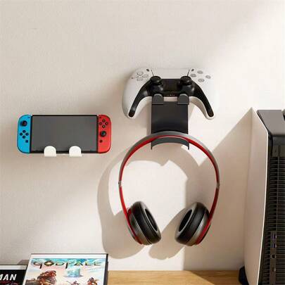 全新二合一“耳机+手柄”壁挂支架，多功能耳机壁挂支架，免钻孔电脑游戏耳机收纳架，游戏手柄壁挂整理架，适用于光滑表面