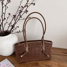 复古小众豹纹女式手提包，新款通勤单肩腋下包，个性化INS风时尚托特包 - 彩色 - 查看 16