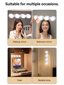 4pcs LED Soft Light Lamp, Suction Cup Design, Powered By USB Or Battery, 360° Adjustable Makeup Light, Ideal For Daily Makeup - one-size - View 9