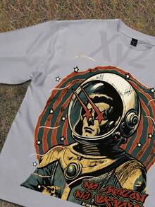 Y2k Astronaut Art Punk Long Sleeve Shirts ,Sky Double-Sided Printing,Christmas Style Graphic T Shirt Cotton,Fashionable Hip-Hop For Men -  Long Sleeve T-Shirts, Funny Vintage Shirts,Regular Fit, Street Style, Digital Print,  Ideal Gift - 淺灰色 - 查看 4
