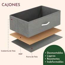 CYRACK and PACK Comoda Cajonera Estructural con 5 Cajones de Tela para Ropa Soporta hasta 70 Kg Almacenamiento Hogar y Oficina Buro de Torre 4 Niveles Mueble para Recamara Closet Organizador Color Gris - como en la foto - Ver 5