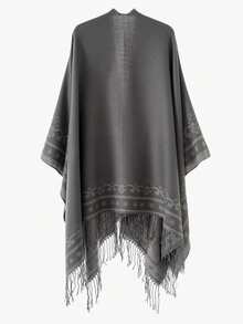 2025 Nuevo Chal de Otoño e Invierno Bufanda Estrella Jacquard Flecos Chaleca de Punto de Alta Calidad Estilo Retro - Gris - Ver 4