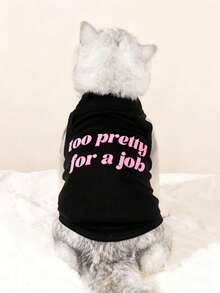 1 pieza Chaleco con eslogan elegante y lindo, transpirable, adecuado para Chihuahuas y perros pequeños, prevención física de pulgas, camiseta interior para uso en interiores y exteriores - Negro - Ver 3