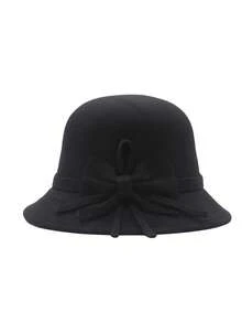 1顶新款秋冬百搭高顶帽，复古蝴蝶结高顶帽，优雅白色天鹅绒渔夫帽，时尚百搭，适合户外活动