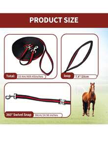 26英尺/34英尺扁平马匹训练绳，配有重型旋转扣和触发扣，适合日常马匹训练 | 适用于溜马和地面训练的马匹训练绳