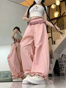 Women's Pleated Loose Casual Dopamine Plaid Wide Leg Pants - Pink - View 3