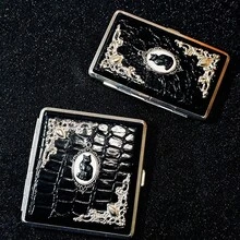 Handmade Creative Vintage Gothic Dark Style Crocodile Texture Black Cat Embossed Cigarette Case, Portable Moisture-Proof Storage Box, Birthday Holiday Gift - Black - View 8