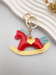 1pc Leather Charm Keychain With Swinging Horse Decoration, Cute Animal Jewelry Accessory For Bags, School Christmas Gift Ideas Bag Accessories Lanyards With Id Holder Car Accessories Bag Charms
