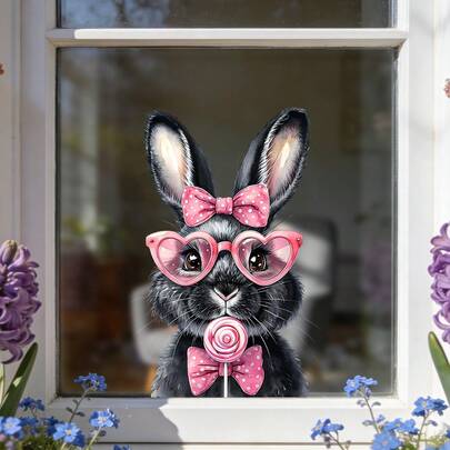 1/2pcs Cartoon Bunny And Giraffe Creative Window Stickers, Reusable PVC Electrostatic Adsorption Animal Stickers, Suitable For Shop Windows, Bathroom Doors And Windows, Bedroom Decorations And Easter Gifts.