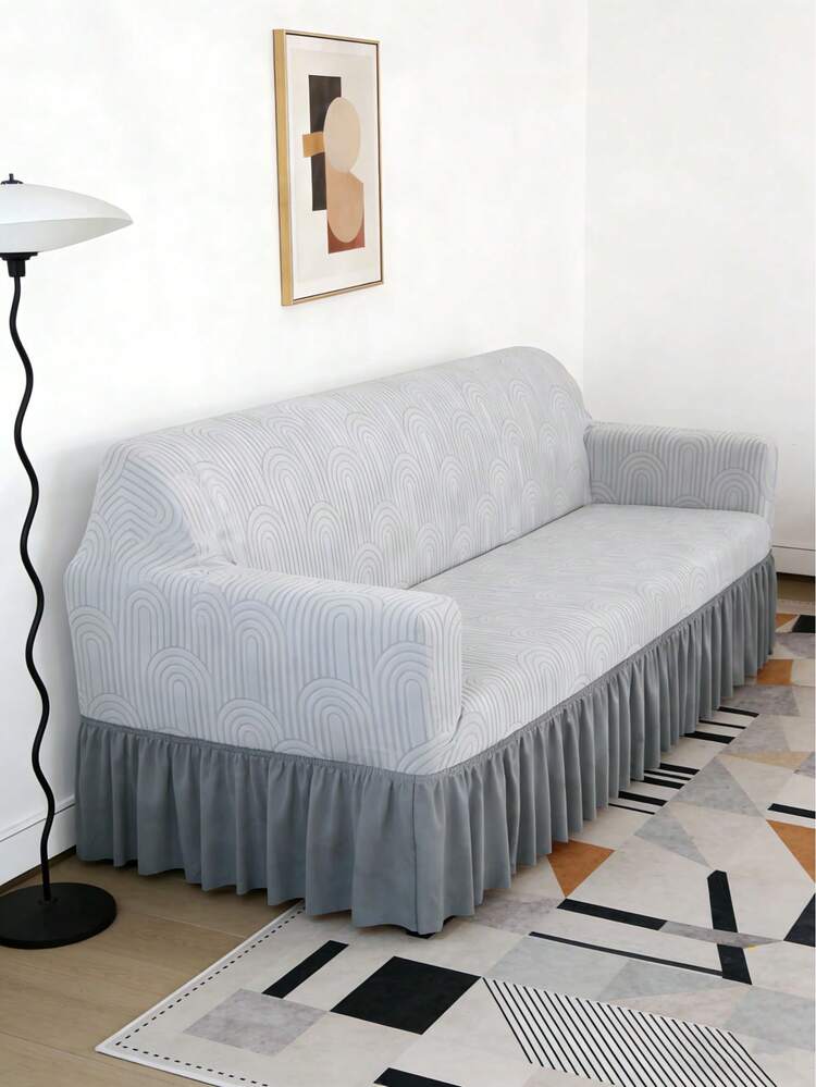 1 tấm bọc ghế sofa bằng vải nhung jacquard màu be với viền chun, chất liệu polyester tối giản hiện đại, phù hợp cho phòng khách và sử dụng trong nhà. - Màu Xám nhạt - Xem 7