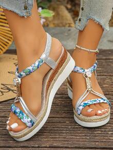 1 par de sandalias de plataforma para adolescentes, minimalistas y de moda, cómodas para uso diario casual, vacaciones, playa, con suela gruesa, de punta abierta, ligeras y versátiles para el verano - Plateado - Ver 6